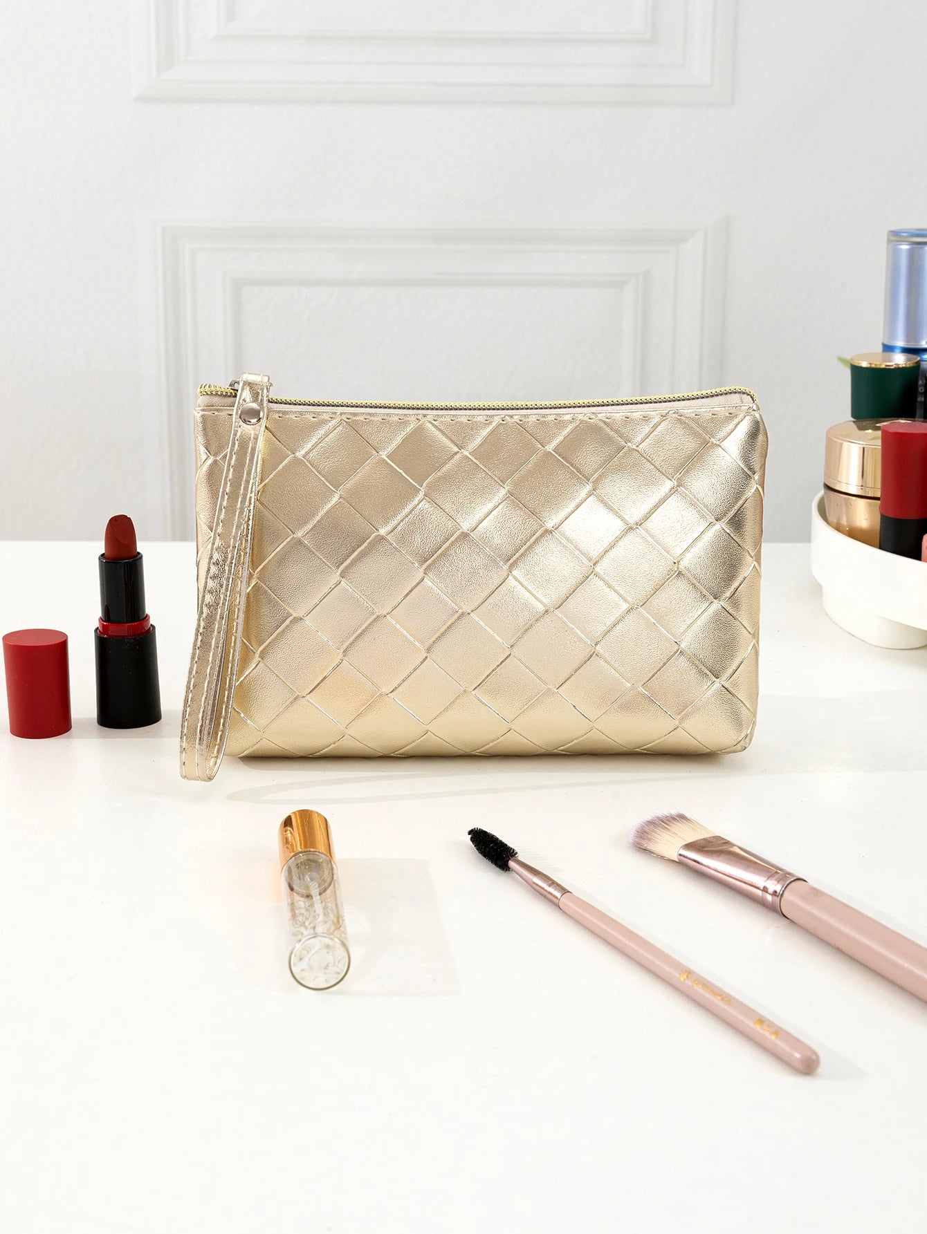 Metal-Colored Pu Leather Cosmetic Bag
