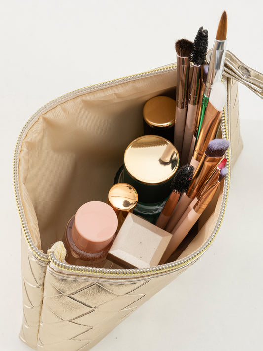 Shein Metal-Colored Pu Leather Cosmetic Bag