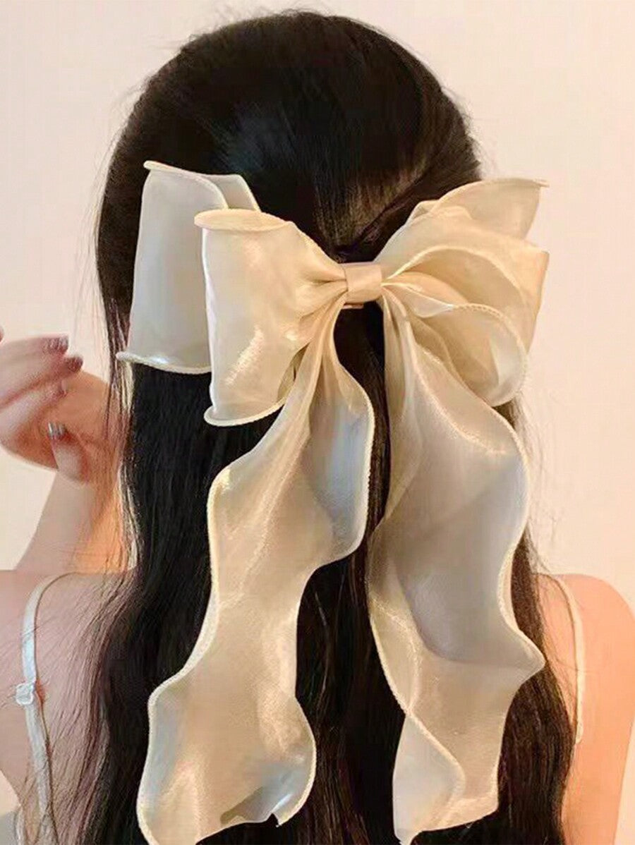 1pc Beige Mesh Ribbon Bow