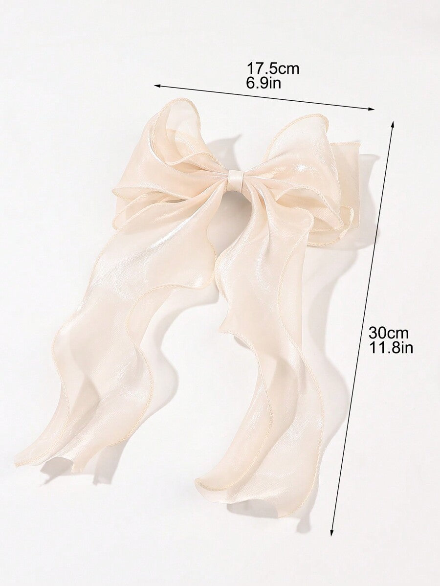 1pc Beige Mesh Ribbon Bow