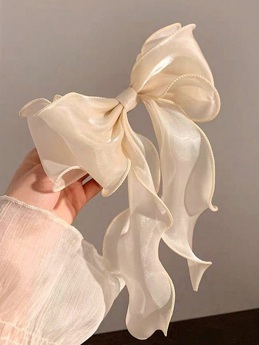 1pc Beige Mesh Ribbon Bow