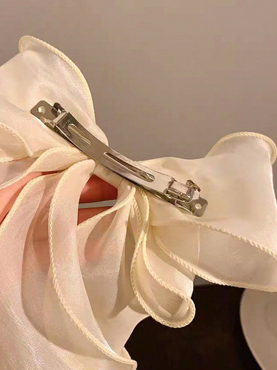 1pc Beige Mesh Ribbon Bow