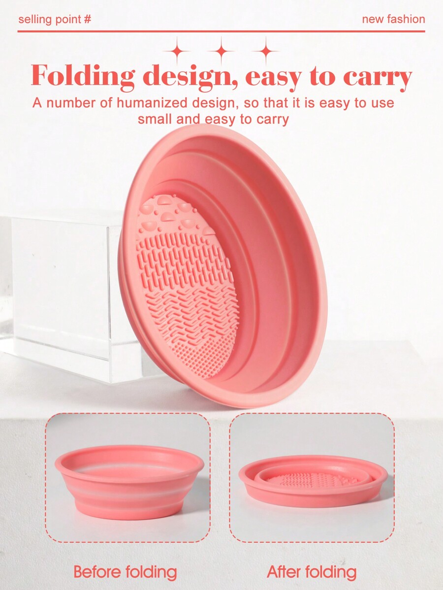 1pc Foldable Silicone Makeup Brush Cleaner Bowl