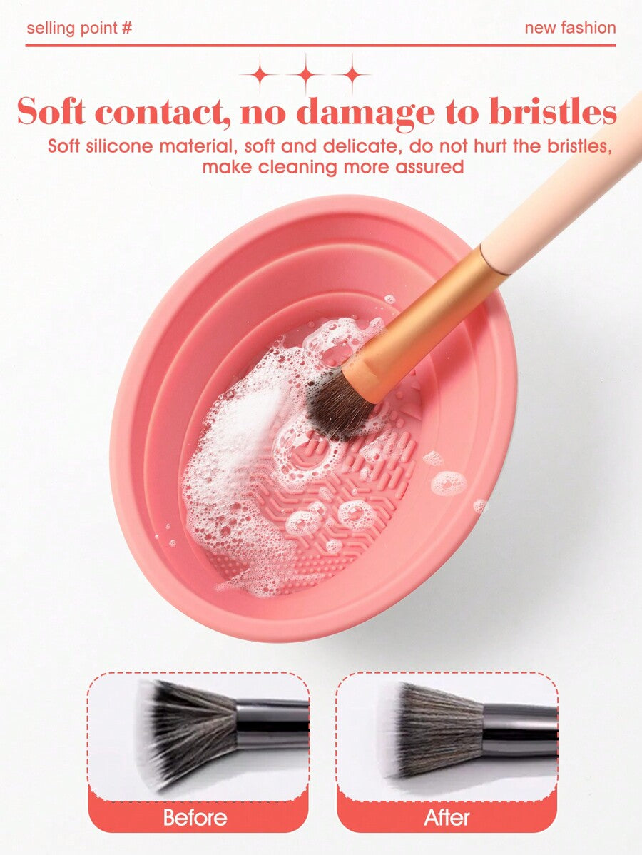 1pc Foldable Silicone Makeup Brush Cleaner Bowl