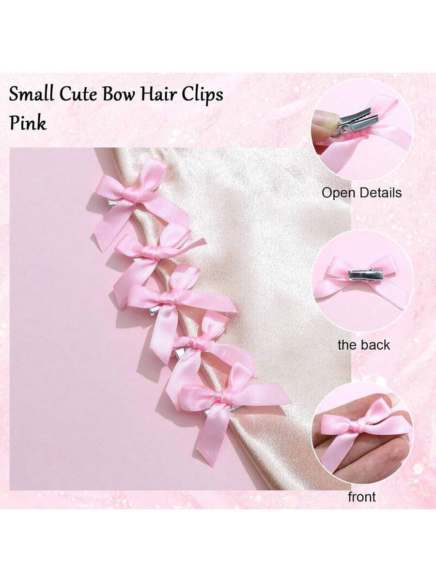 Pink Ribbon Hair Clips Set