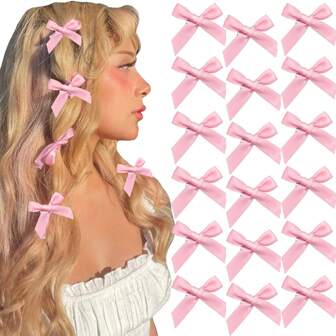 Pink Ribbon Hair Clips Set