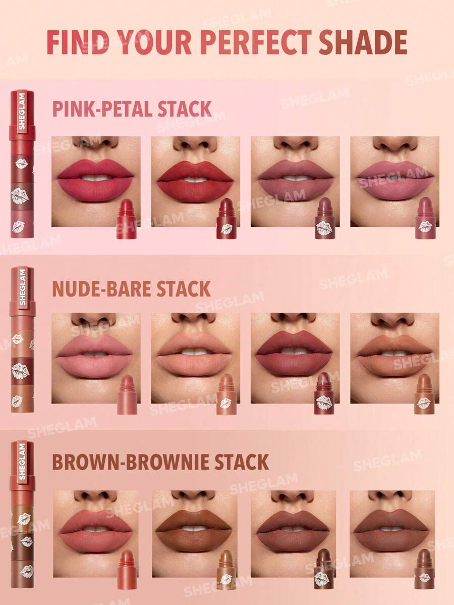 SHEGLAM Mega Lip Stacks-Pink-Petal Stack 4 In 1