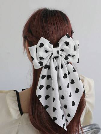 1pc Ladies' Hair Accessory Heart Printed Bow Ribbon